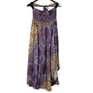Lanna Bohemian Boho 70s Style Printed Smocked Halter Beach Midi Dress Size L/XL